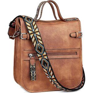 Women’s 1Brown Retro Style Leather Purse Crossbody Bag Handbag Wide